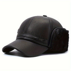 Waterproof PU Leather Men's Winter Baseball Cap