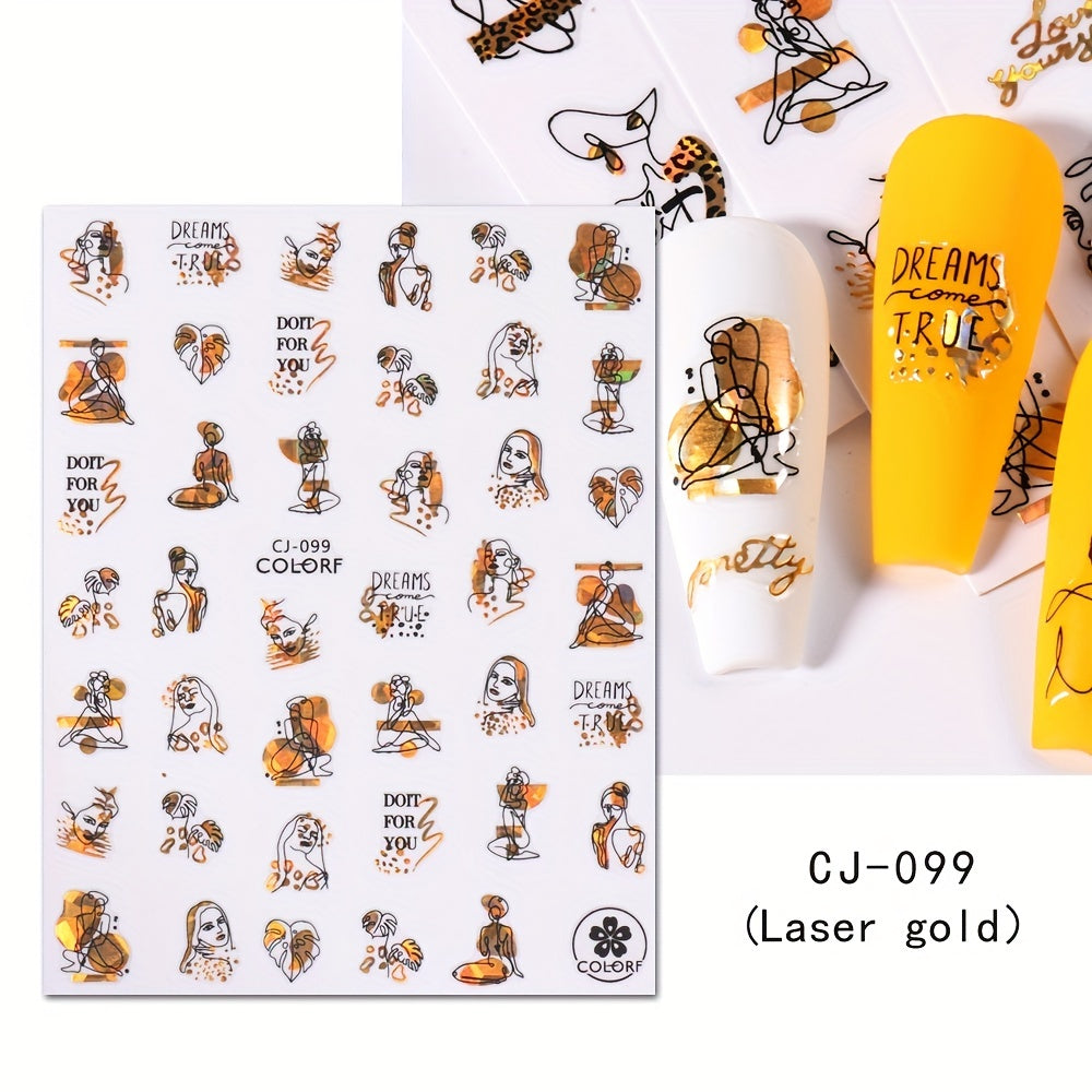 3D Graffiti Nail Art Stickers Abstract Line DIY Manicure Tips Decoration
