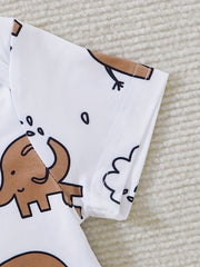2pcs Baby Boys Elephant Graphic Onesie & Overalls Set