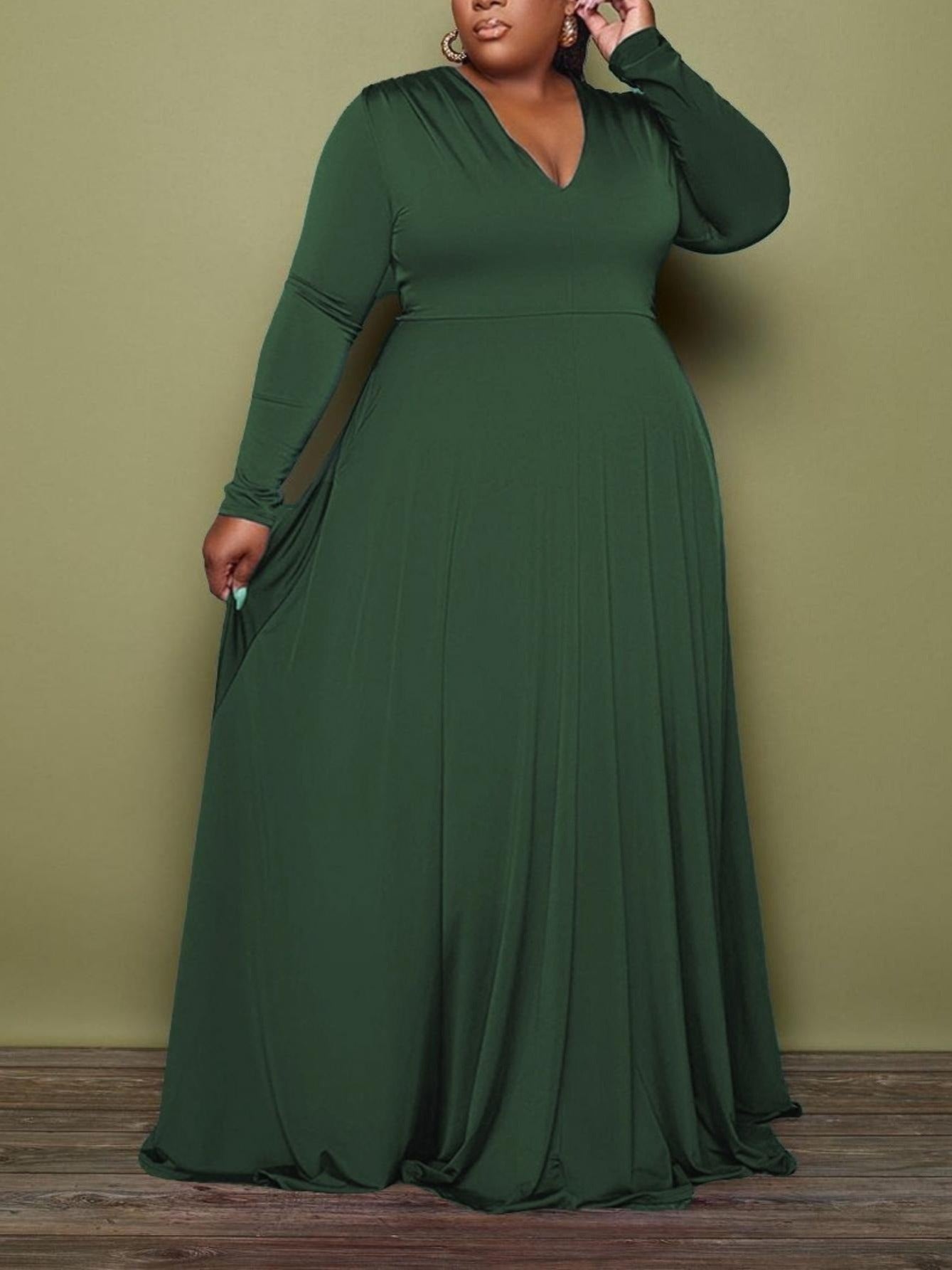  V Neck Long Sleeve Maxi Dress