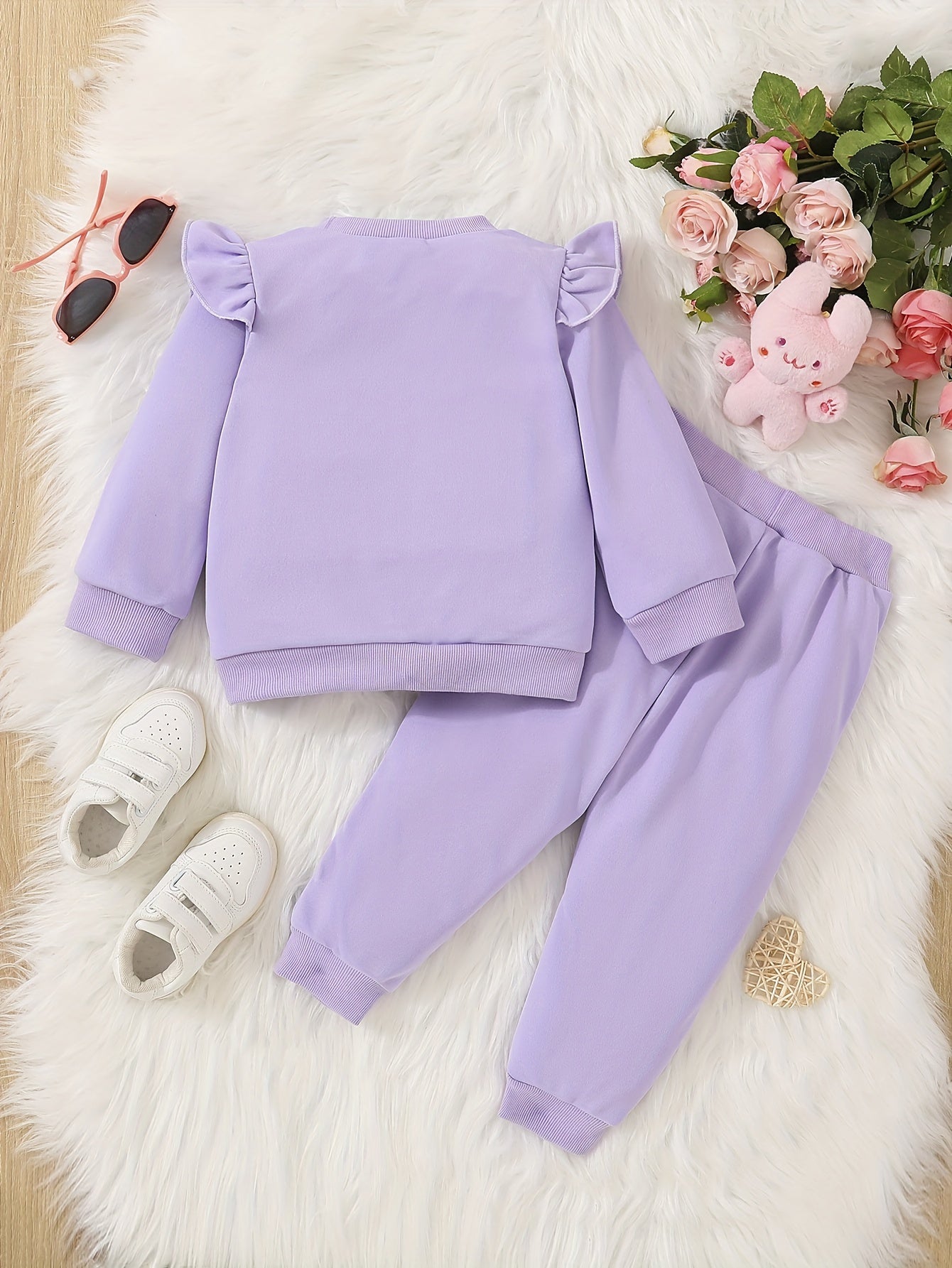 Baby Girls Cartoon Rainbow Sweatshirt Top Elastic Waist Pants 2pcs Set