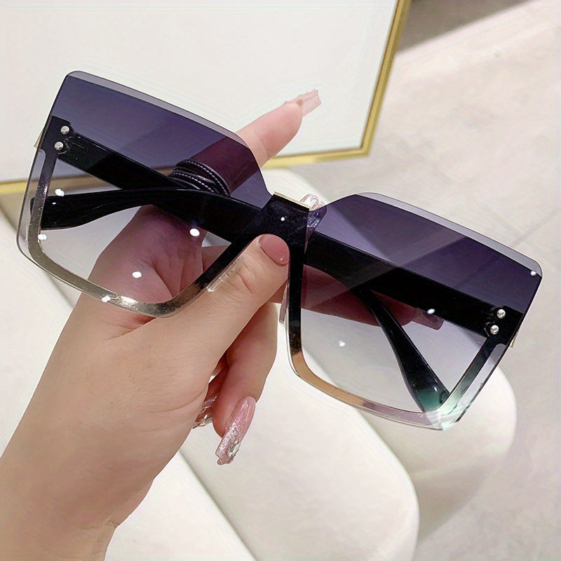 Square Rimless Sunglasses Gradient UV400 Sun Shades for Summer Travel