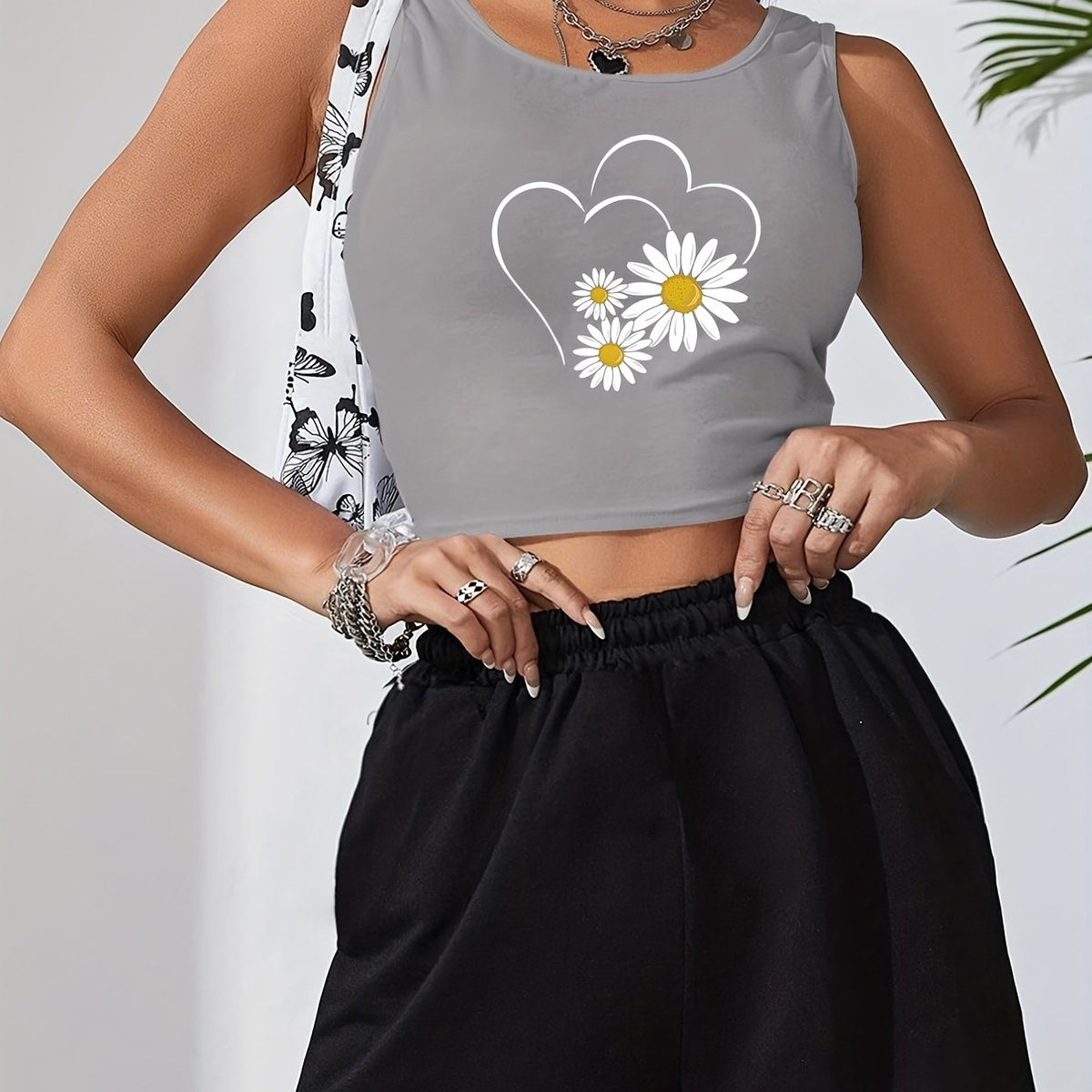 Daisy Print Crop Tank Top Sleeveless Summer Women's Clothing