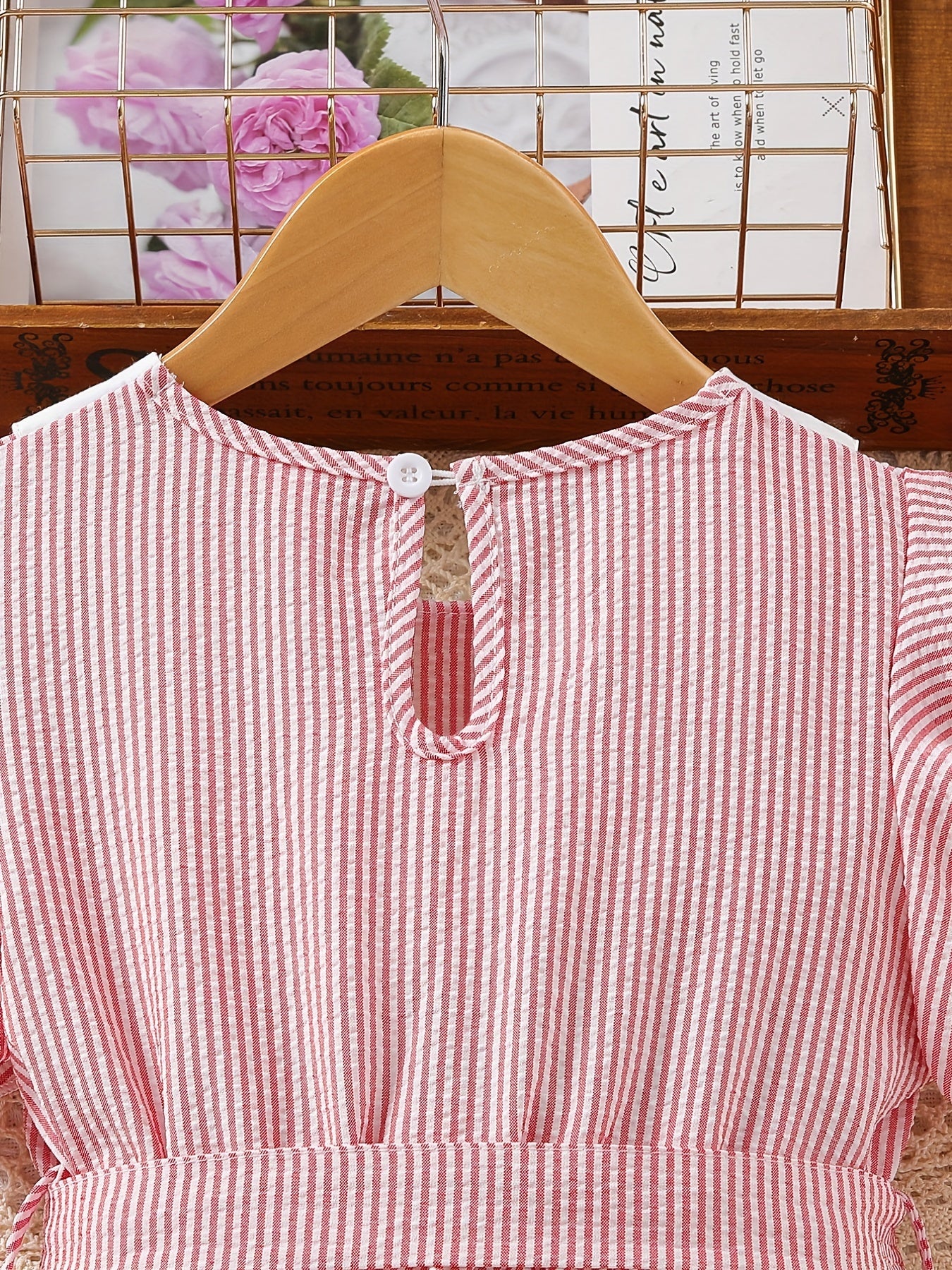 Striped Flounce Sleeve Casual Tunic Dress for Youth Girls