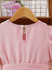 Striped Flounce Sleeve Casual Tunic Dress for Youth Girls