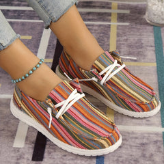Women's Striped Canvas Shoes Lace Up Outdoor Sneakers Lightweight