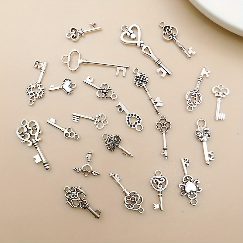20pcs Antique Silver Key Shape Charms Pendants for DIY Necklace Bracelets