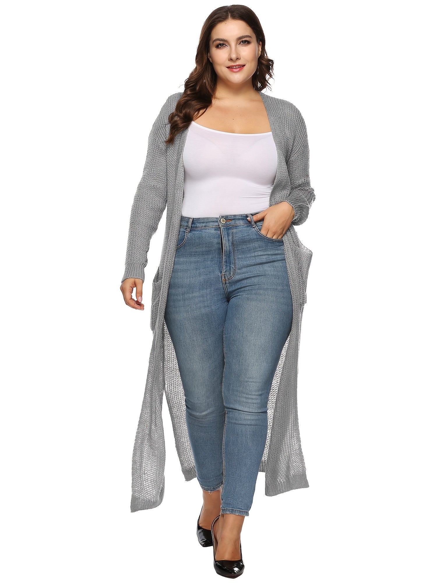  Oversized Long Sleeve Sweater Cardigan Women's Plus Casual