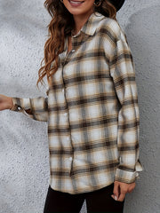 Plaid Print Long Sleeve Button Up Collar Shirt