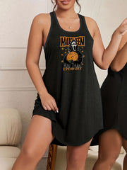  Halloween Lounge Dress Women's Grim Reaper & Pumpkin Print Nightdress