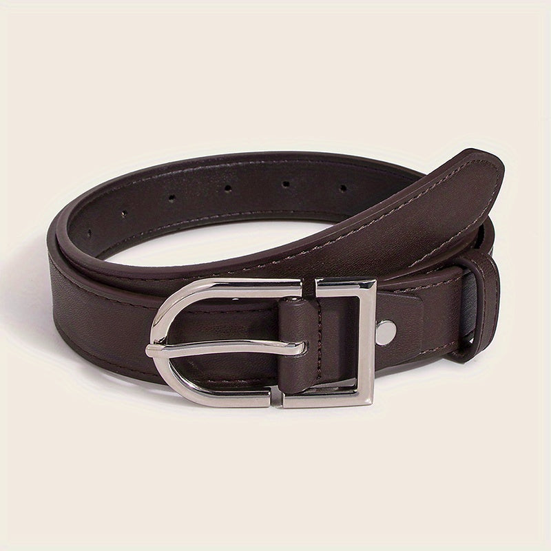 Oval Pin Buckle PU Belt Solid Belt Adjustable Unisex