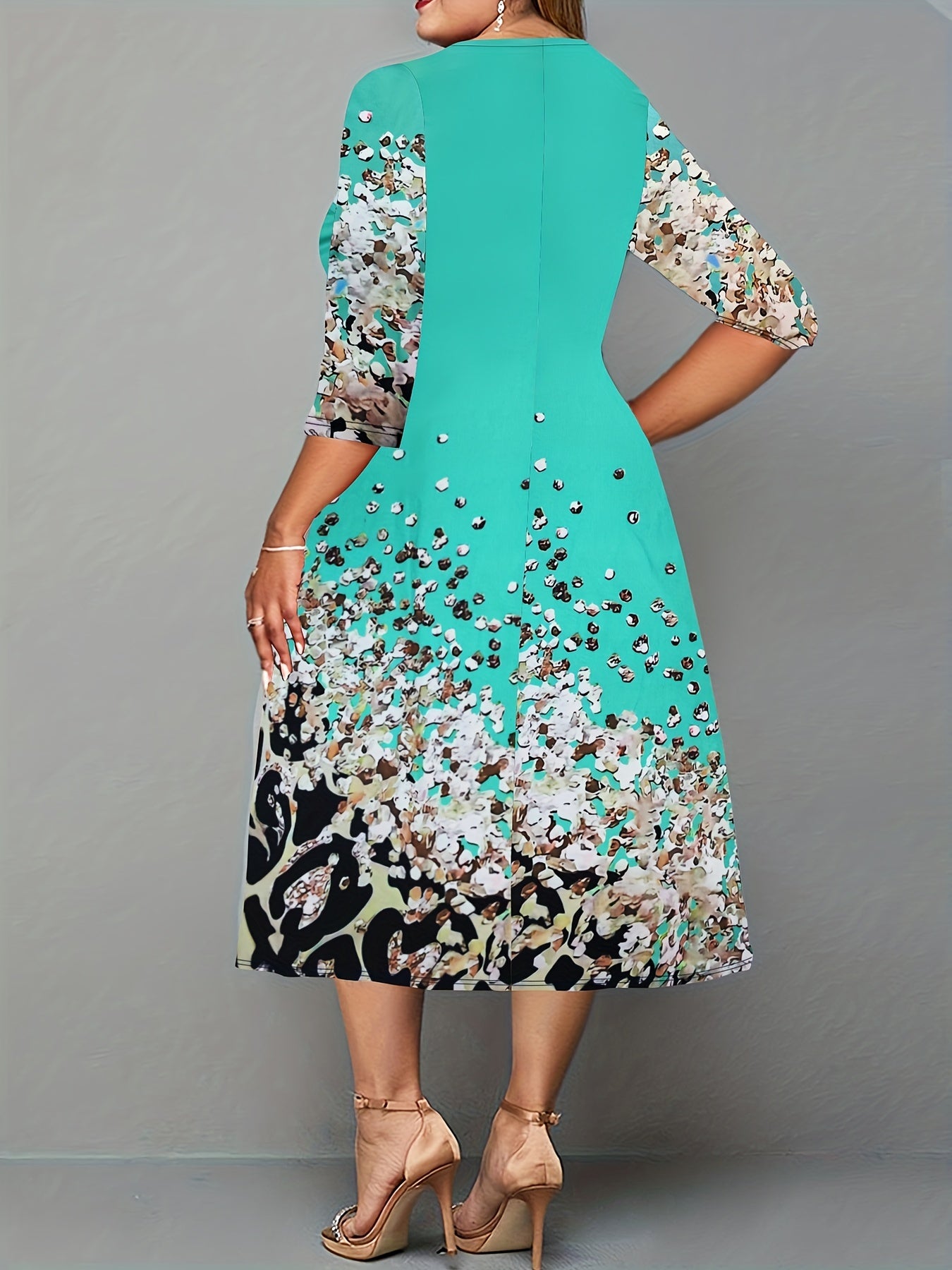  Colorblock Leopard Sequins Print Casual Dress