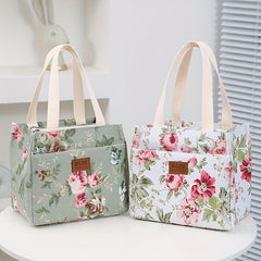 Large Capacity Floral Print Storage Bag with Insulation Zippered Pocket