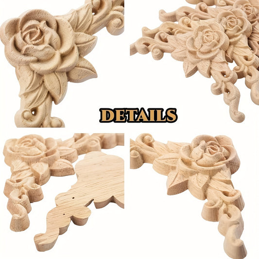 4pcs Wood Appliques & Onlays For Furniture 3.15x3.15in Carved Corner Decoration