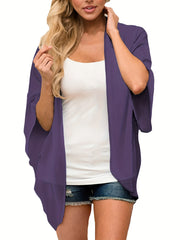  Solid Batwing Sleeve Open Front Cardigan