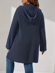  Solid Long Sleeve Hooded Cardigan With Pockets