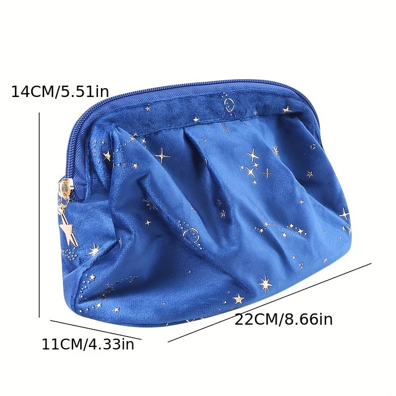 Portable Star Print Makeup Bag Velvet Polyester Wash Bag