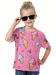 Kids 3D Ice Cream Print Short Sleeve T-shirt Summer Tee Outdoor Sports Gift