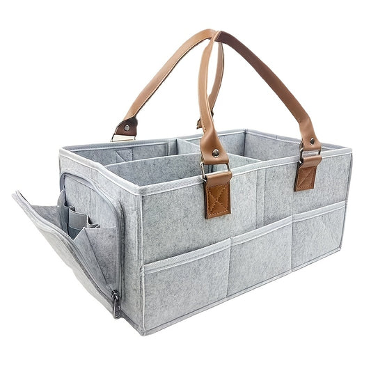Portable Gray Felt Storage Bag with Multiple Compartments