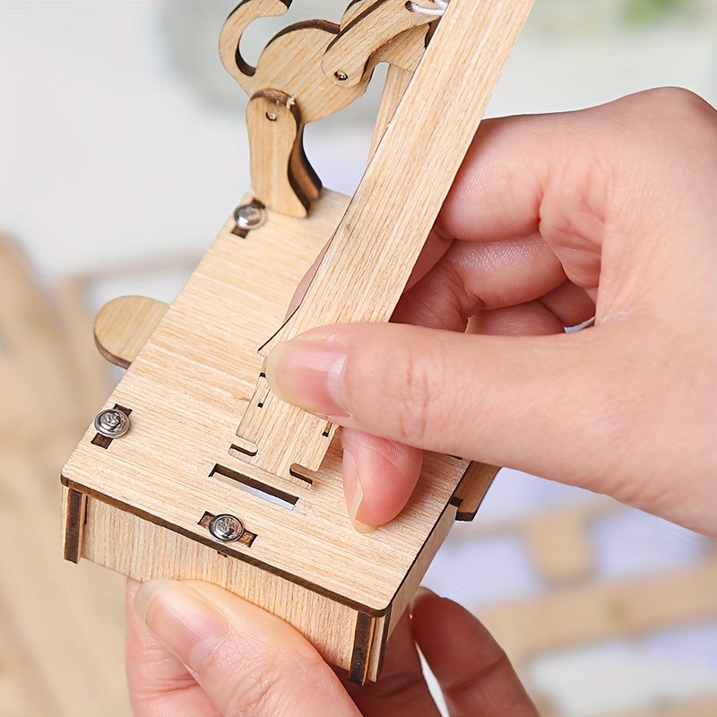 Wooden Monkey Flip Single Pole DIY Assembly Toy Kit