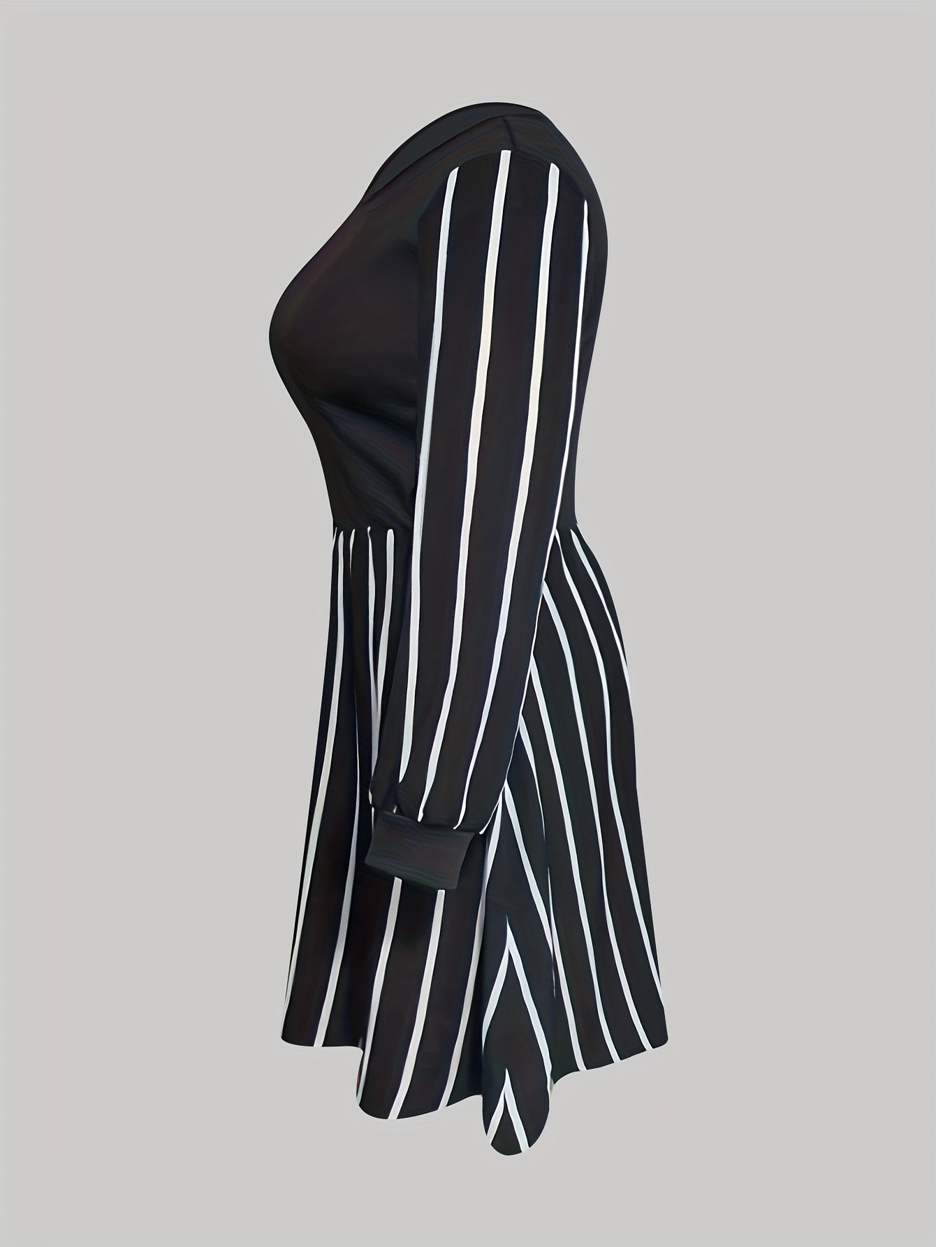  Colorblock Striped Long Sleeve Round Neck Dress