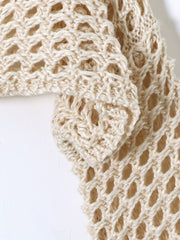 Y2K Crochet Cropped Knit Sweater Crew Neck Flared Sleeve