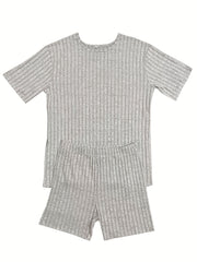 Ribbed Short Sleeve Top & Shorts Set