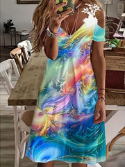  Summer Dress Women's Painting Print Lace Strap