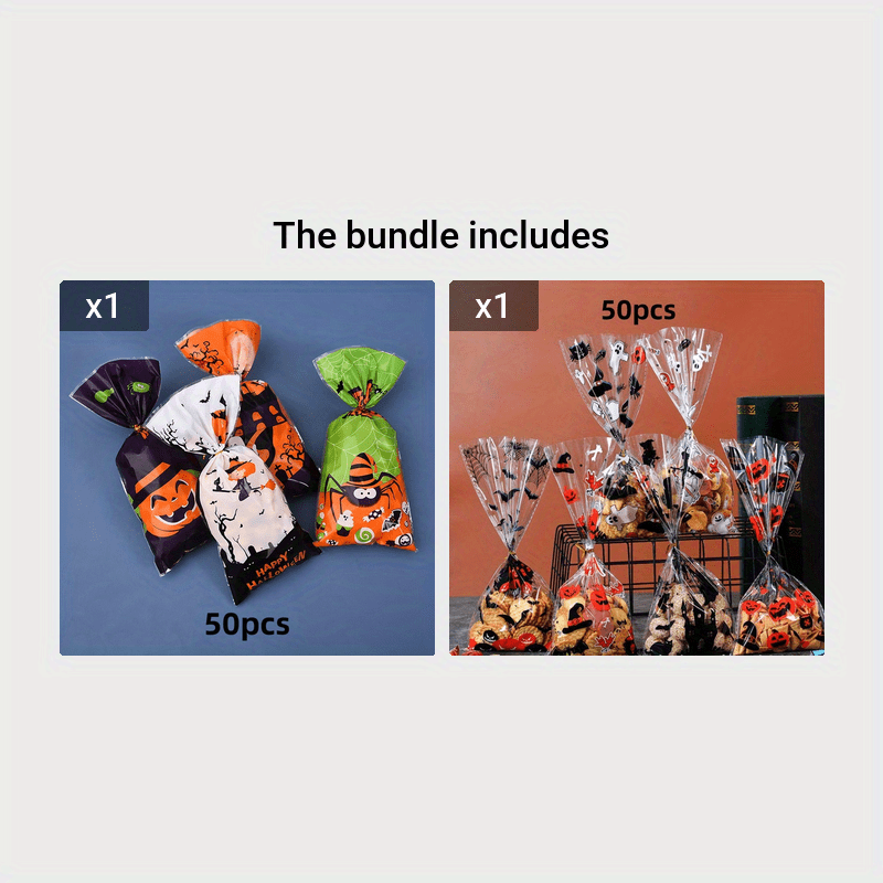 50pcs Halloween DIY Candy Packaging Bag Small Gift Bag Souvenir Bag
