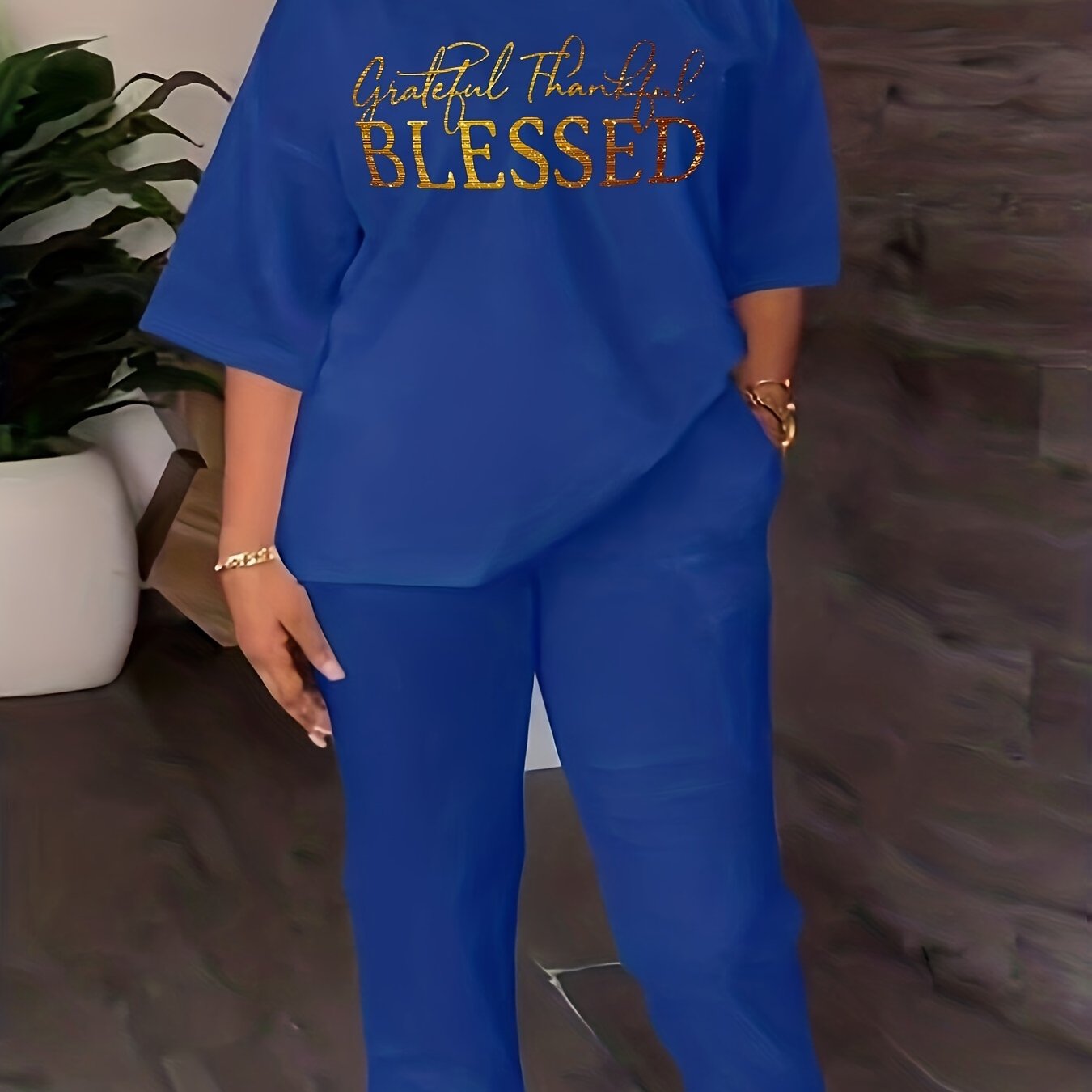 Blessed Letter Print Two piece Set for Women