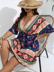  Boho Dress Women's Plus Floral Print V Neck Dress