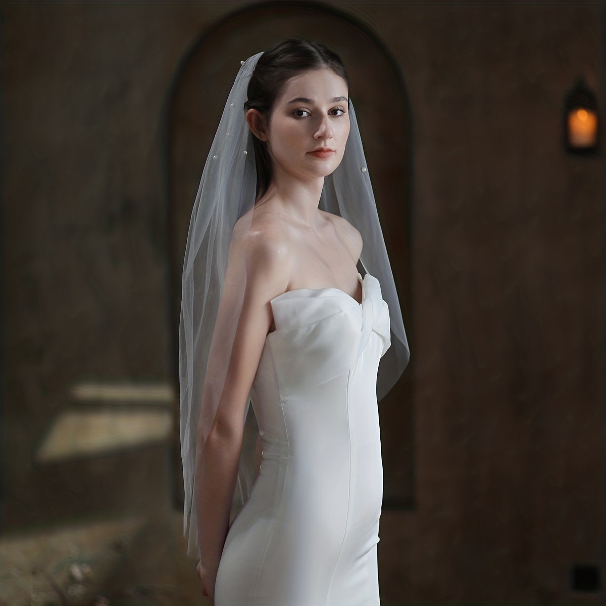Pearl Inlaid Bridal Head Veil with Comb