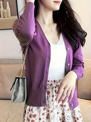 V-neck Button Front Cardigan for Women