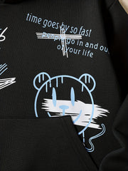 Cartoon Graffiti Print Boys Hooded Sweatshirt for Kids