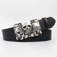 Men's Personality Skull Smooth Buckle PU Belt