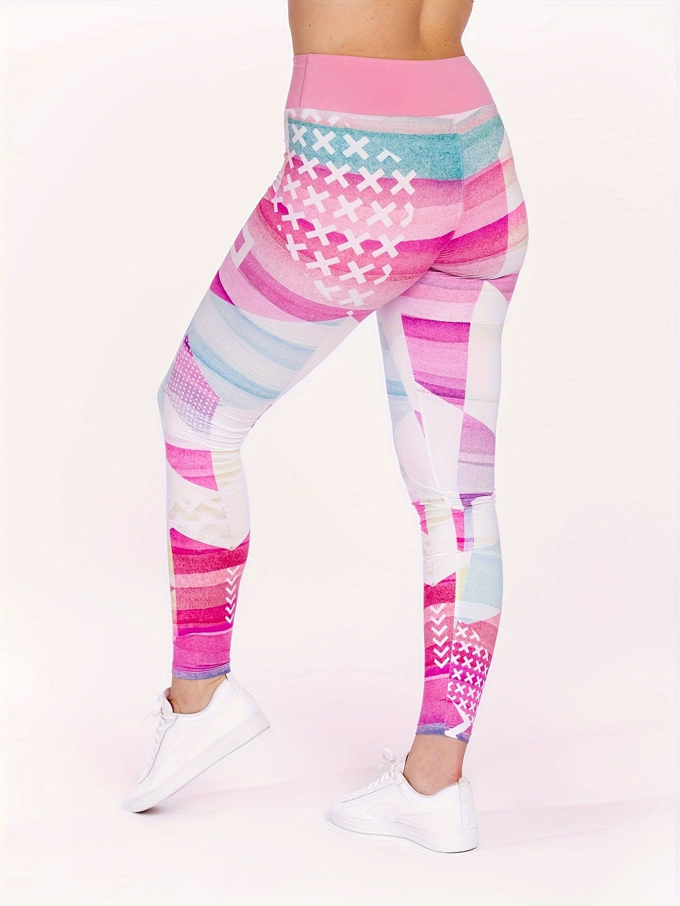  Colorblock Geometric Print High Rise Fitness Leggings