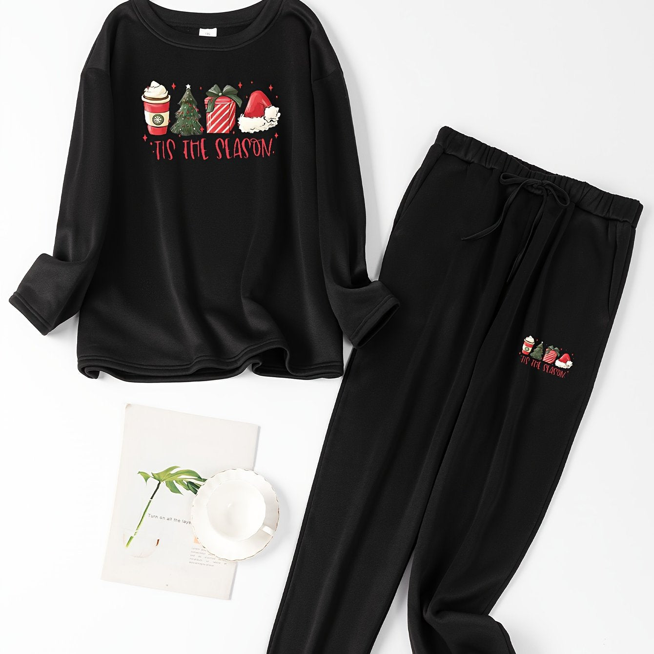  Christmas Lounge Set Women's Fleece Top & Joggers Pajamas