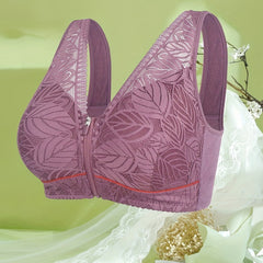  Leaf Jacquard Zipper Front Lace Bra
