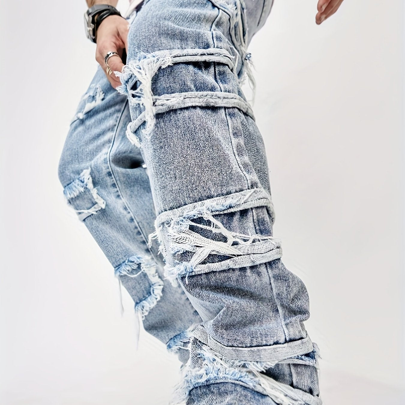 Men Ripped Frayed Straight Leg Jeans