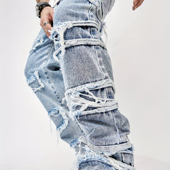 Men Ripped Frayed Straight Leg Jeans