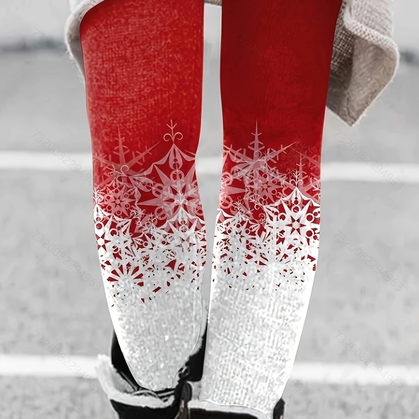  Snowflake Print High Rise Leggings