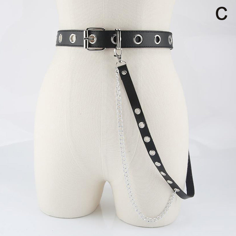Women Chain Strap Belt Gothic Adjustable Pu Leather Belt Women Punk