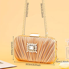 Pleated Rhinestone Chain Clutch Evening Bag