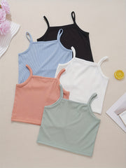 5pcs Toddler Girls Cami Top Solid Sleeveless Stretchy Tank Top