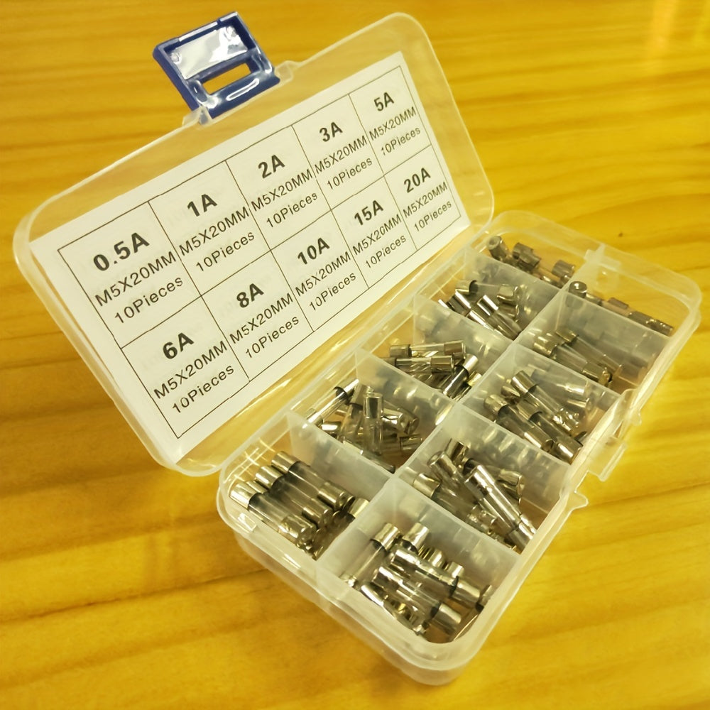 100pcs 5x20mm Fast Blow Glass Fuse Assortment 0.2A-20A Kit