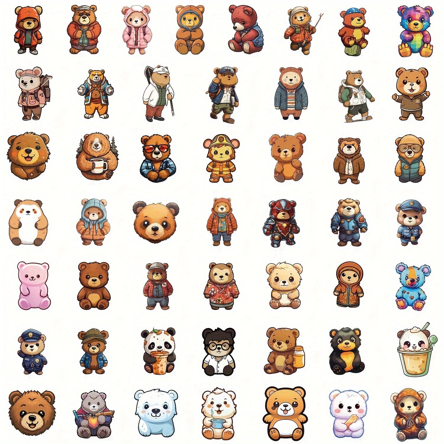 50pcs Bear Series Stickers for Computer Helmet Water Cup Decor