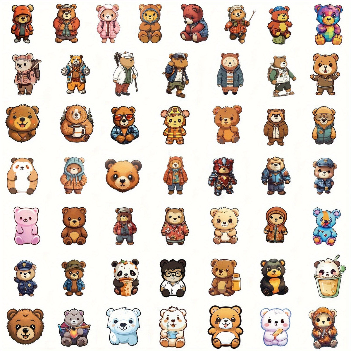 50pcs Bear Series Stickers for Computer Helmet Water Cup Decor