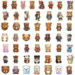50pcs Bear Series Stickers for Computer Helmet Water Cup Decor