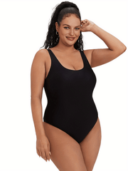  Sexy One Piece Swimsuit Solid Scoop Neck High Stretch