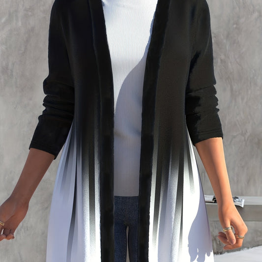 Colorblock Ombre Print Long Sleeve Open Front Cardigan